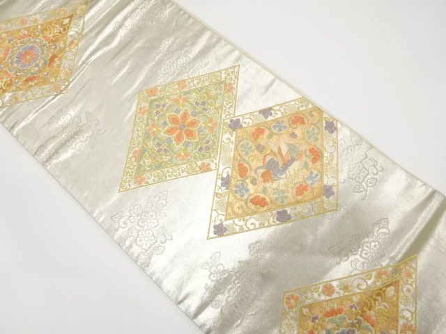 菱に鴛鴦・華紋織り出し袋帯